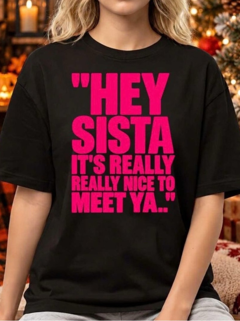 HEY SISTA Graphic Tee - Black with Hot Pink Text